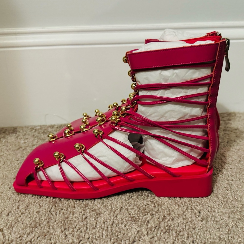 Cool Vivienne Hu New York size 37 7 pink fuchsia studded gladiator sandals shoes